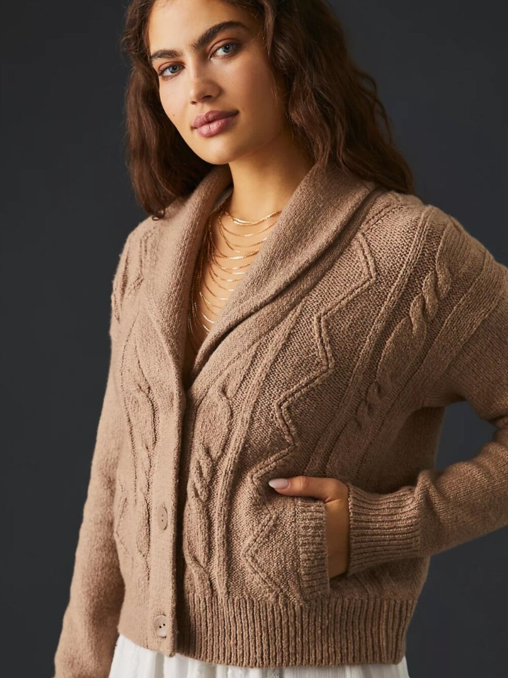 NWT Taupe Pilcro Cropped & Collared Cable-Knit Cardigan Sweater Size 2X